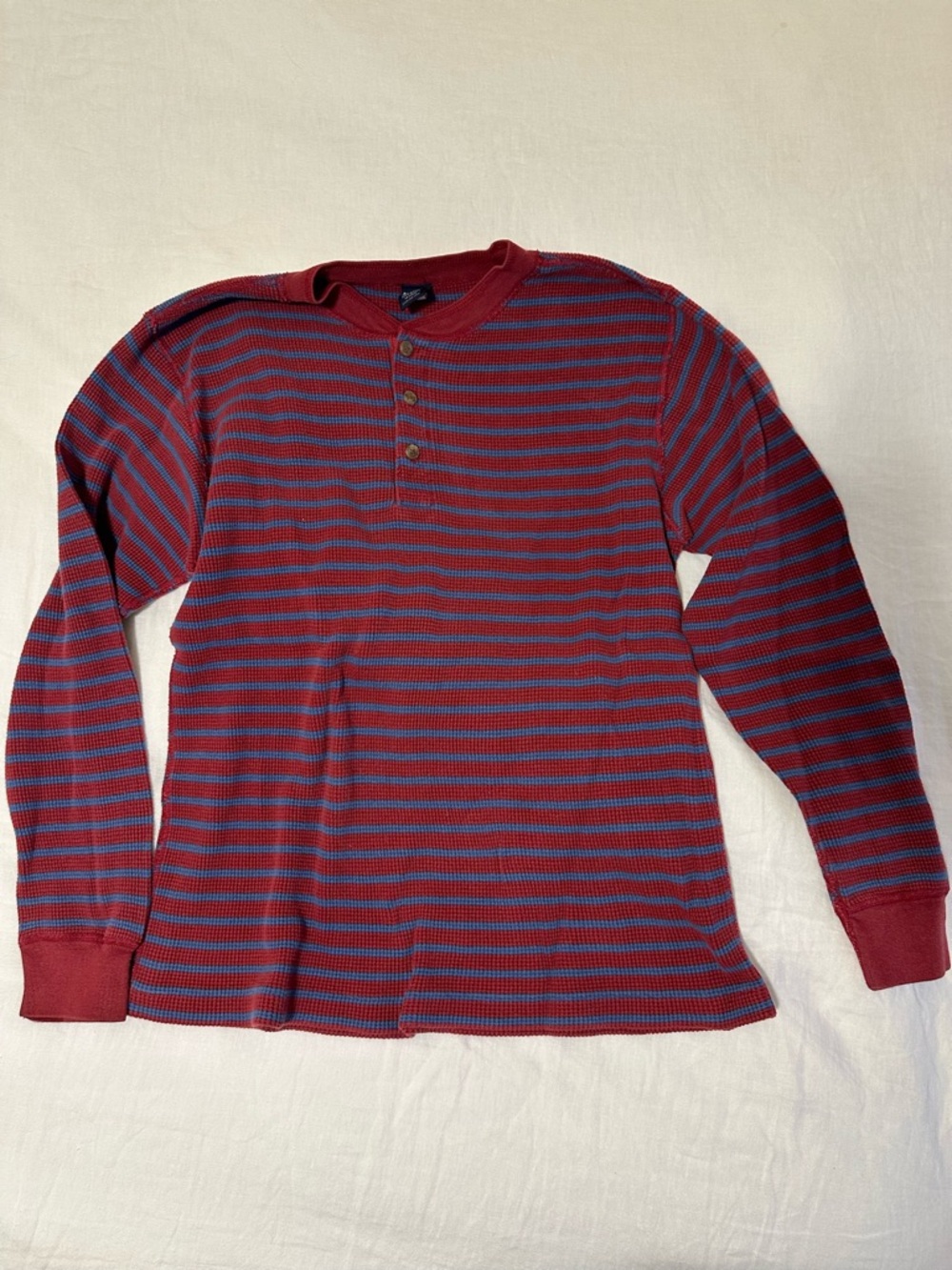 Lands' End Red and Blue Striped Henley Knit Top